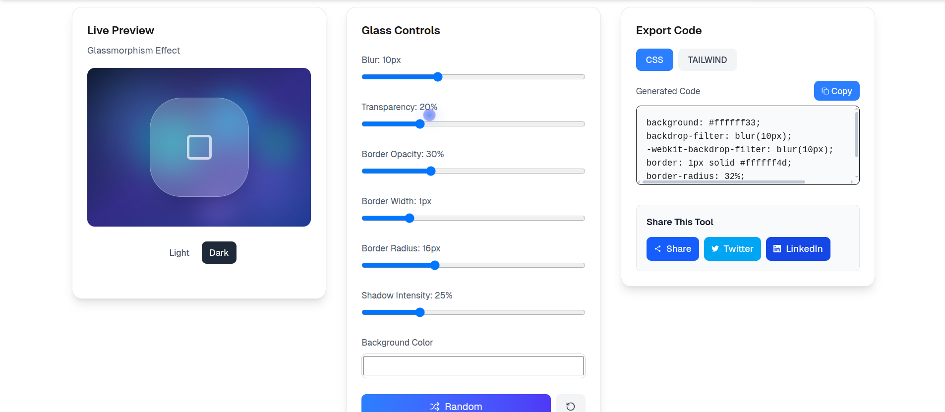 Glassmorphism Generator: Frosted Glass UI Components